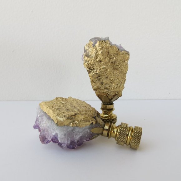 SPRING SALE! Amethyst Cluster Gemstone Finials with Pure Gold Leaf Backing - Picture 4 of 4